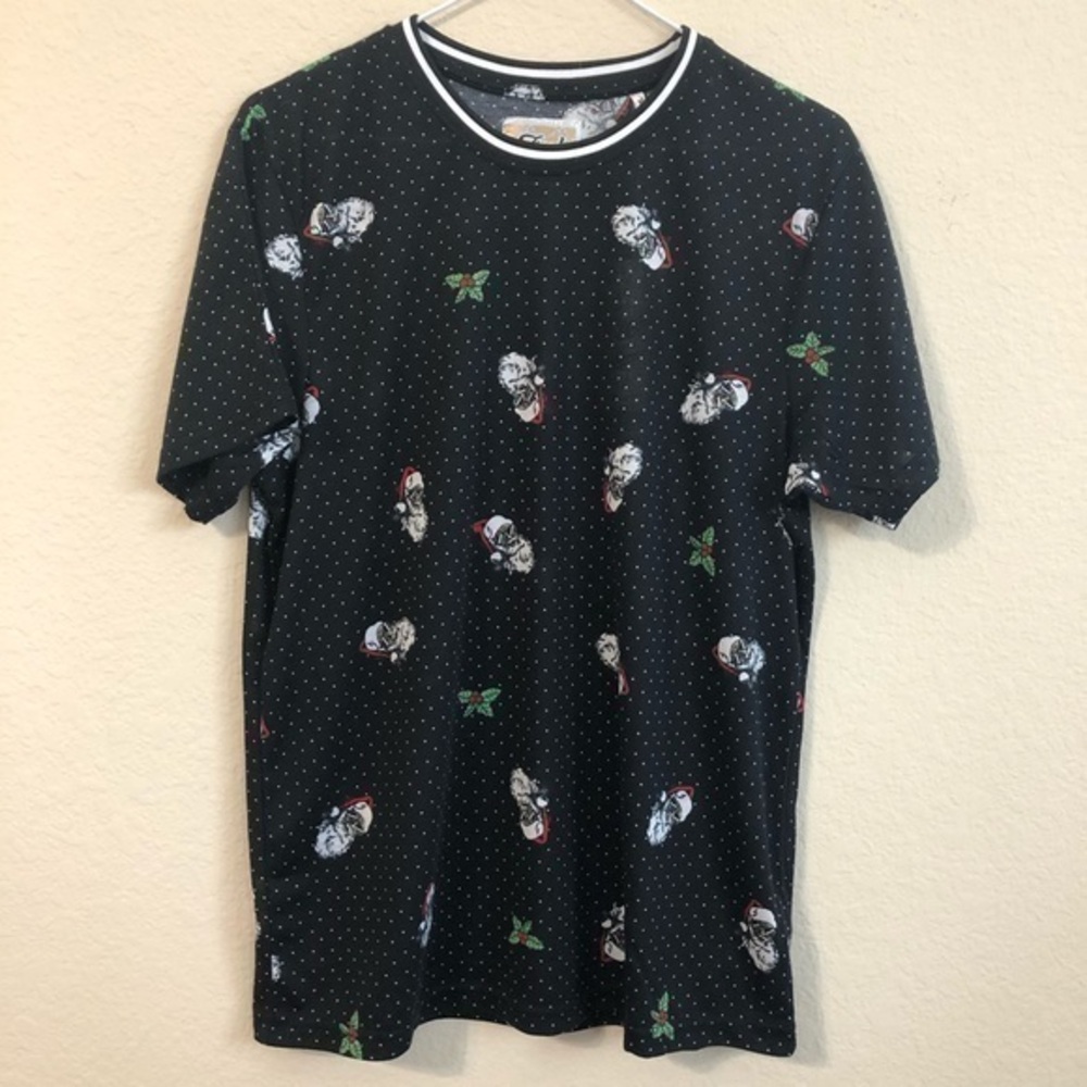 Fresh Prints of Bel-Air Santa Print Christmas Shirt 
Holiday Black White Ringer